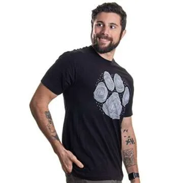 Ann Arbor T-shirt Co. Paw Print Line Art | Artistic Illustration Nature Men WomenDog Cat Cool T-Shirt - Medium - Black