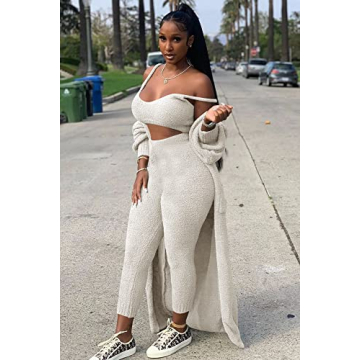 yidengymx Women's Plush Fleece 3 Piece Pajama Set