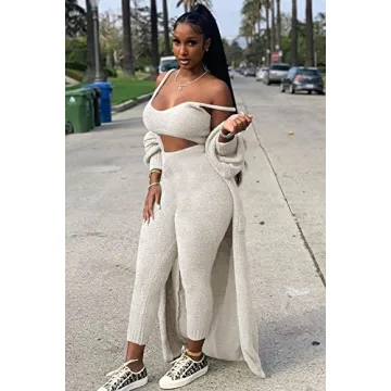 yidengymx Women's Plush Fleece 3 Piece Pajama Set