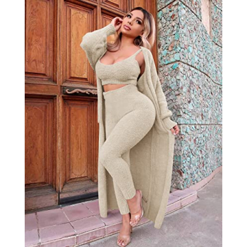 yidengymx Women's Plush Fleece 3 Piece Pajama Set