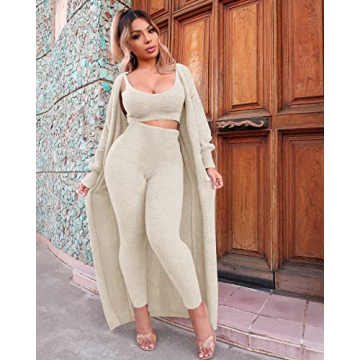 yidengymx Women's Plush Fleece 3 Piece Pajama Set