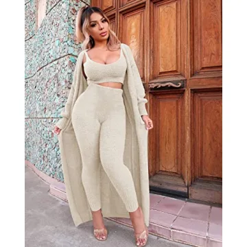 yidengymx Women's Plush Fleece 3 Piece Pajama Set