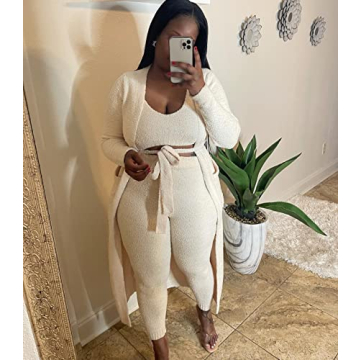 yidengymx Women's Plush Fleece 3 Piece Pajama Set