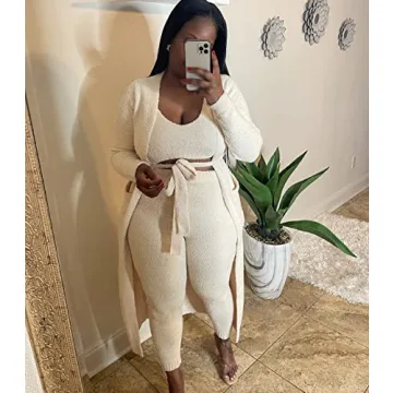 yidengymx Women's Plush Fleece 3 Piece Pajama Set