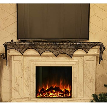 Lulu Home Halloween Black Lace Spider Web Mantle Scarf