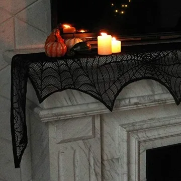 Lulu Home Halloween Black Lace Spider Web Mantle Scarf