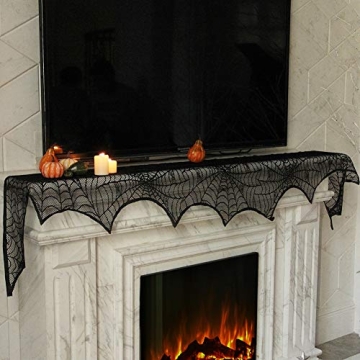 Lulu Home Halloween Black Lace Spider Web Mantle Scarf