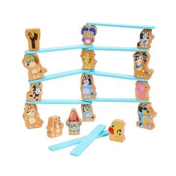Bluey – Wooden Stacking Game – 25 Build and Balance Pieces with Characters and Sticks in a Storage Tube – FSC Certified for Children 3 Years and Up