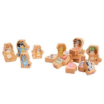 Bluey – Wooden Stacking Game – 25 Build and Balance Pieces with Characters and Sticks in a Storage Tube – FSC Certified for Children 3 Years and Up