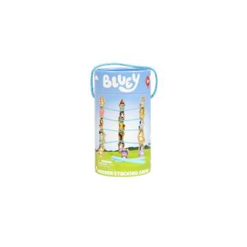 Bluey – Wooden Stacking Game – 25 Build and Balance Pieces with Characters and Sticks in a Storage Tube – FSC Certified for Children 3 Years and Up