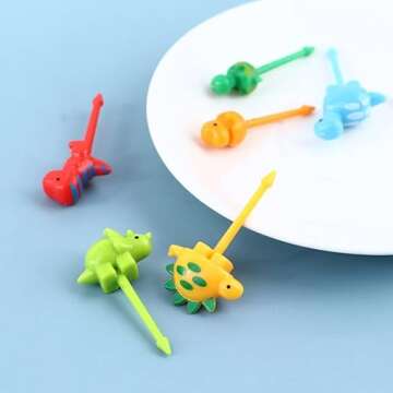Aibulala 1Set(24pcs) Dinosaur Fruit Fork Animal Food Picks for Kids Mini Animal Cartoon Food Picks Cute Food Fruit Fork Picks for Cake Dessert Cupcake Pastry Party Supply