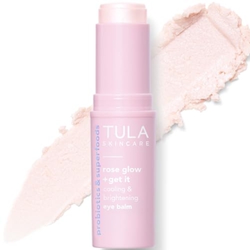 TULA Skin Care Eye Balm Rose Glow - Dark Circle Treatment, Instantly Hydrate and Brighten Undereye Area, Portable and Perfect to Use On-the-go, 0.35 oz.