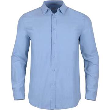 Mens Linen Button Down Shirts Long Sleeves Summer Beach Casual Regular Fit Shirt Tops Blue