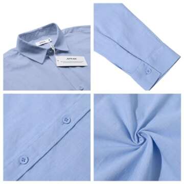 Mens Linen Button Down Shirts Long Sleeves Summer Beach Casual Regular Fit Shirt Tops Blue