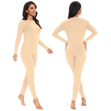 SIMIYA Thermal Underwear Set for Women Long Johns with Fleece Lined Long Sleeves Base Layer Set Top ...