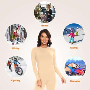 SIMIYA Thermal Underwear Set for Women Long Johns with Fleece Lined Long Sleeves Base Layer Set Top Bottom Nude