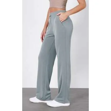 ODODOS Women's Modal Soft Wide Leg Pants with Pockets Adjustable Shockcord High Waist Casual Lounge Pants-31 Inseam, Grey Blue, Small