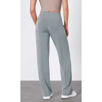 ODODOS Women's Modal Soft Wide Leg Pants with Pockets Adjustable Shockcord High Waist Casual Lounge Pants-31 Inseam, Grey Blue, Small