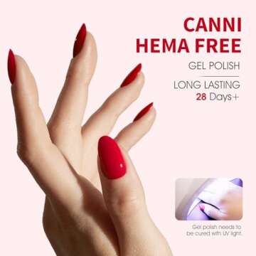 CANNI Red Gel Nail Polish, 1Pcs Red Gel Polish Red Color Nail Polish Gel High Gloss Soak Off U V Gel Nail French Nail Manicure Salon DIY
