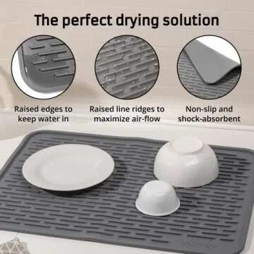 HOTPOP XXL Inches Gray Silicone Dish Drying Mat and Large Trivet - Dishwasher Safe, Heat Resistant, Eco-conscious - Ideal Drip Tray, Mini Fridge Mat, Dish Drainer, Mini Fridge Accessories (24"x18")