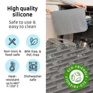 HOTPOP XXL Inches Gray Silicone Dish Drying Mat and Large Trivet - Dishwasher Safe, Heat Resistant, Eco-conscious - Ideal Drip Tray, Mini Fridge Mat, Dish Drainer, Mini Fridge Accessories (24"x18")