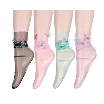 Benefeet Sox Women's Lace Socks - Elegant Sheer Mesh Slouch Socks (4 Pair-Diamond Butterfly)