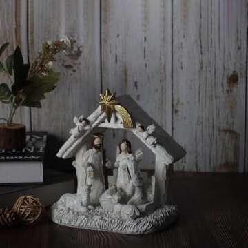 WANCHIY Nativity Set-Nativity Sets & Figures with Manger, Nativity Scene Indoor, Nativity with LED Lights, Christmas Nativity Set, Nativity Scene Set-Christmas Decorations Indoor