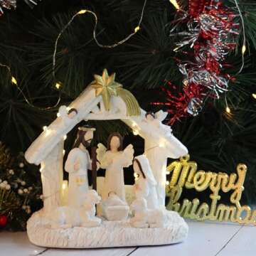 WANCHIY Nativity Set-Nativity Sets & Figures with Manger, Nativity Scene Indoor, Nativity with LED Lights, Christmas Nativity Set, Nativity Scene Set-Christmas Decorations Indoor