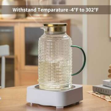 Buaic Glass Pitcher with Lid, 2 PACK 68 oz/2 Liter Vintage Water Pitcher, Clear Borosilicate Glass Water Carafe for Cold Brew, Coffee, Lemonade, Iced Tea,Beverage, Heat Resistant Water Glass Jug