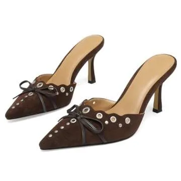 VOLEECE Studded Heeled Mules - Chic Faux Suede Pumps
