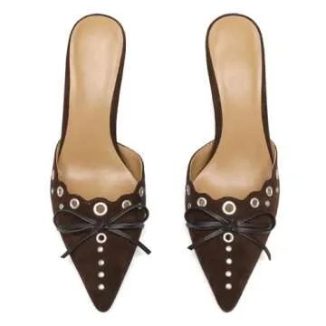 VOLEECE Studded Heeled Mules - Chic Faux Suede Pumps
