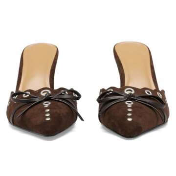 VOLEECE Studded Heeled Mules - Chic Faux Suede Pumps