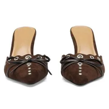 VOLEECE Studded Heeled Mules - Chic Faux Suede Pumps