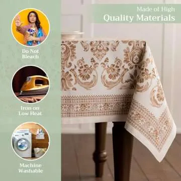 Maison d' Hermine 100% Cotton Table Cover - 60"x108" Rectangle Decorative Tablecloth - Washable Tablecloths for Dining, Home, Farmhouse & Party - Ideal for Thanksgiving & Christmas - Allure Collection