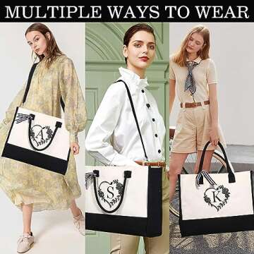 YOOLIFE Personalized Birthday Gifts for Women - Monogram Travel Canvas Initial Beach Tote Bag with Zipper Women Her