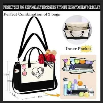 YOOLIFE Personalized Birthday Gifts for Women - Monogram Travel Canvas Initial Beach Tote Bag with Zipper Women Her