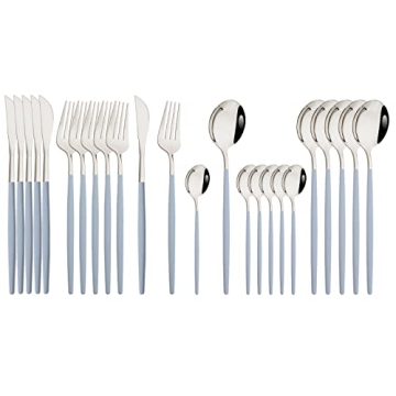 JASHII Flatware Set 24 Piece - Elegant Stainless Steel Silverware for Dining
