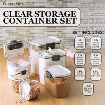 Progressive International Prepworks ProKeeper 6 Piece Plastic Airtight Food Storage Containers for B...