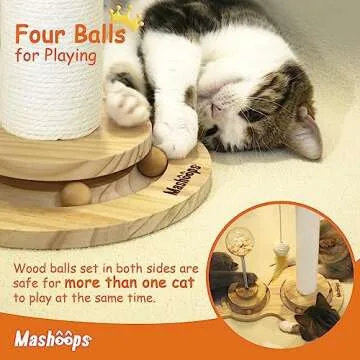 MASHOOPS Cats Scratching Post Cat Scratcher with Treat Dispenser Toy, 4-in-1 Scratching Posts for Indoor Cats with Wooden Ball Track, Interactive Cat Toys