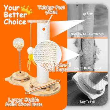 MASHOOPS Cats Scratching Post Cat Scratcher with Treat Dispenser Toy, 4-in-1 Scratching Posts for Indoor Cats with Wooden Ball Track, Interactive Cat Toys