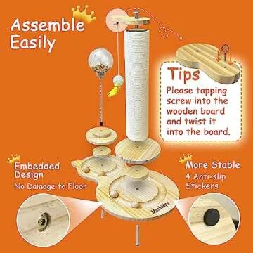 MASHOOPS Cats Scratching Post Cat Scratcher with Treat Dispenser Toy, 4-in-1 Scratching Posts for Indoor Cats with Wooden Ball Track, Interactive Cat Toys
