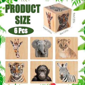 Fjoron 6 PCS Animal Nursery Decor for Girls and Boys Wooden Watercolor Shelf Decor Bedroom Playroom Gifts Woodland Table Decor (Safari Animal)