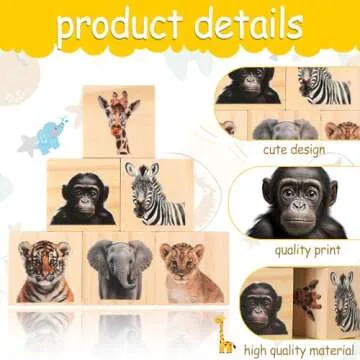 Fjoron 6 PCS Animal Nursery Decor for Girls and Boys Wooden Watercolor Shelf Decor Bedroom Playroom Gifts Woodland Table Decor (Safari Animal)