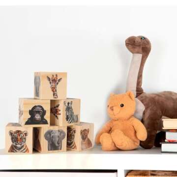 Fjoron 6 PCS Animal Nursery Decor for Girls and Boys Wooden Watercolor Shelf Decor Bedroom Playroom Gifts Woodland Table Decor (Safari Animal)