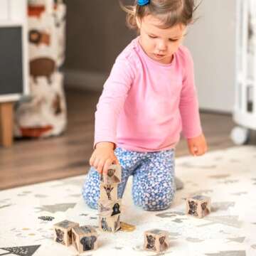 Fjoron 6 PCS Animal Nursery Decor for Girls and Boys Wooden Watercolor Shelf Decor Bedroom Playroom Gifts Woodland Table Decor (Safari Animal)