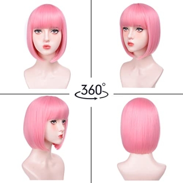 Trendy Pink Bob Wig - Stylish Synthetic Hair for All