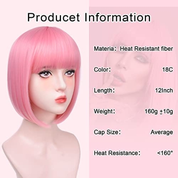 Trendy Pink Bob Wig - Stylish Synthetic Hair for All