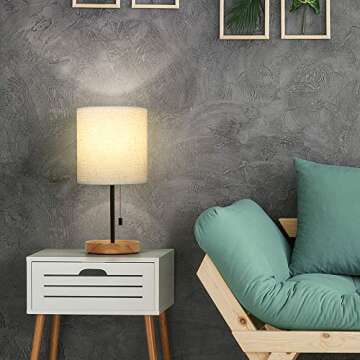 Modern Table Lamp, Nightstand Desk Lamp, Bedside Lamp With Wood Base And Linen Shade For Living Room...