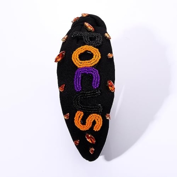 Halloween Headband Accessories for Women Crystal Pearl Knotted Headband Embellished Beaded Pumpkin Candy Corn Boo Headbands Rhinestone Jeweled Wide Top Knot Headband Costume Party Favors (HOCUS POCUS)