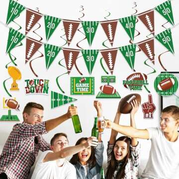 Football Party Decorations, Football Birthday Party Supplies Set Include 2 Pennant Banners & 9 Footb...